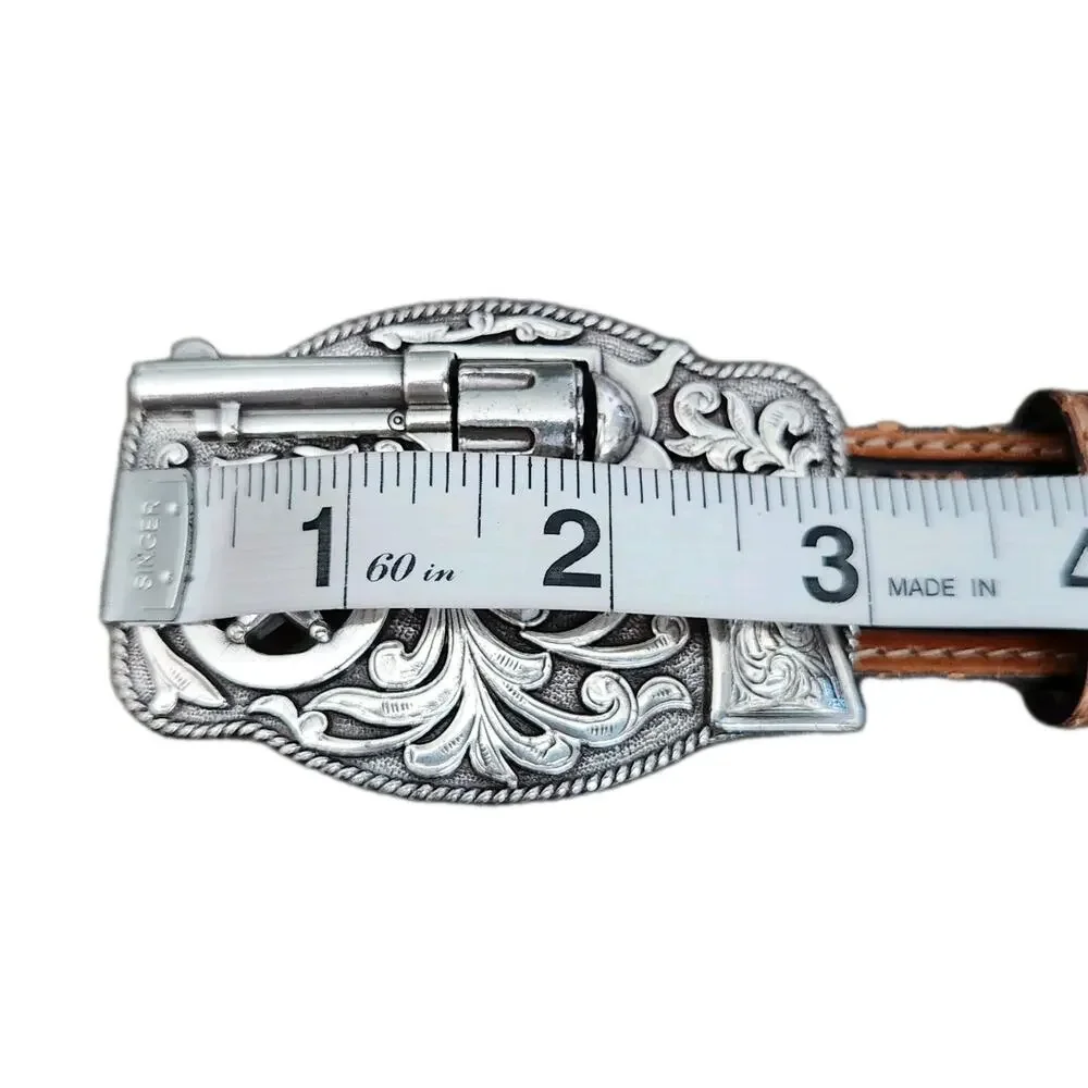 Justin Kids Lil' Trigger 3D Buckle Tooled Leather Belt Made in USA Size 28